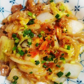白菜ともやしの豚肉味噌あんかけ炒め