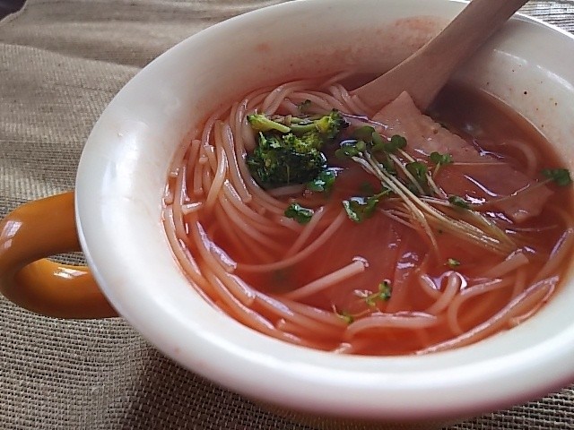 ２度ゆでなしで簡単☆彡素麺のトマトスープの画像