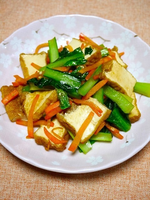簡単！小松菜と厚揚げの甘辛炒めの画像