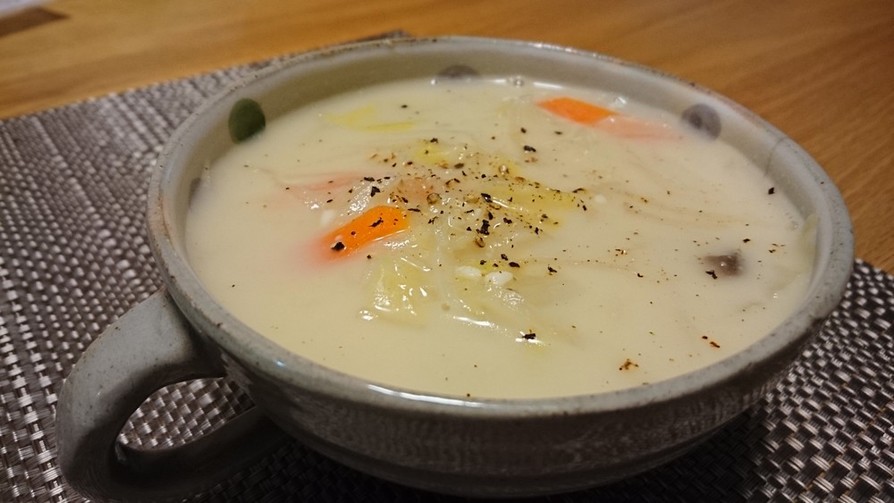蕎麦の茹で汁活用☆チャウダー風味噌スープの画像