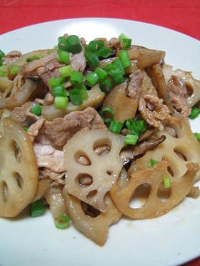 れんこんと豚肉の甘辛ソテー