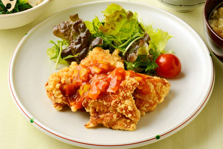 鶏肉のから揚げ チリソースかけ レシピ 作り方 By 女子栄養大学の学食 クックパッド 簡単おいしいみんなのレシピが349万品