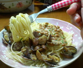 あさりと納豆のスパゲティ