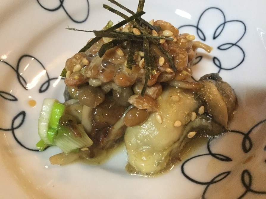 牡蠣のテリヤキ風ソテーの納豆のせの画像