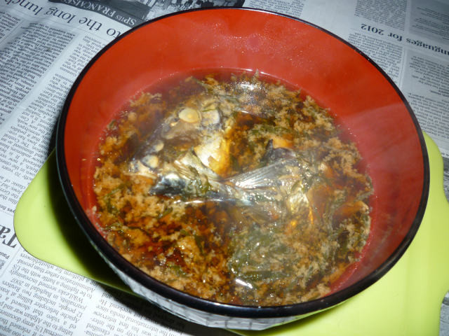 汐鯖の兜の燻製で船場汁風あかもくお味噌汁の画像