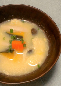 味付け簡単！カボチャと揚げの豆乳スープ