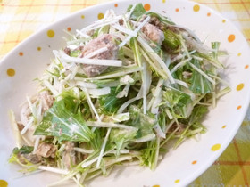 簡単♪鯖缶&水菜・新玉混ぜ混ぜサラダ