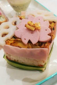 雛祭りに♪簡単菱餅風のミニ寿司ケーキ☆