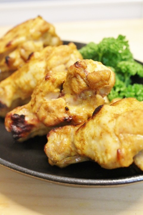 夕食弁当♪鶏手羽元（開き）のカレー空揚げの画像