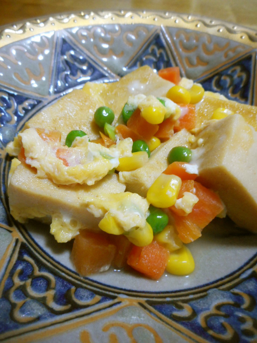 高野豆腐とミックスベジタブルの卵とじの画像