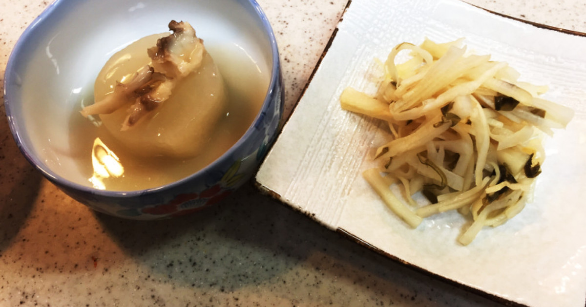 精進料理 大根とろとろ煮&大根の皮酢の物 by クックUU3OU1☆ 【クックパッド】 簡単おいしいみんなのレシピが
