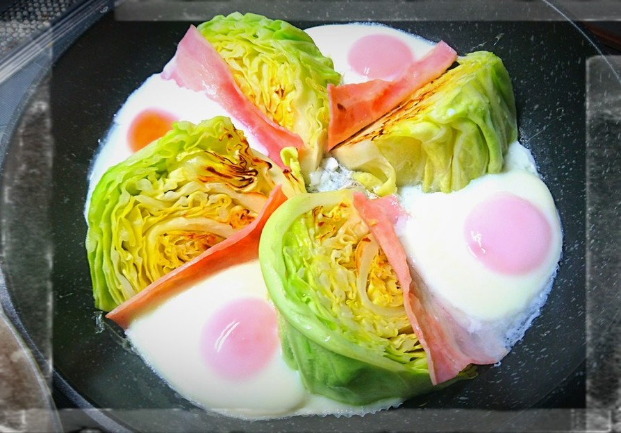 朝食５分☆春キャベツ&目玉焼きプレート♪の画像