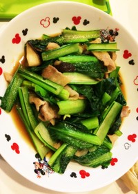 簡単小松菜と豚バラ、椎茸の炒め物