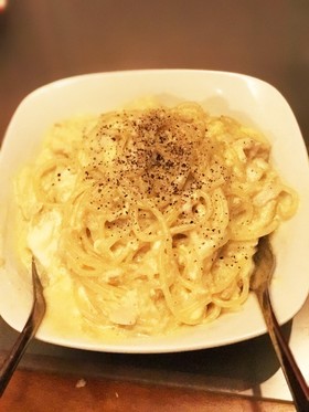 焼き魚でカルボナーラ