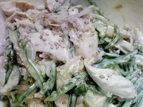 ささみとピーマン、もやしの和え物