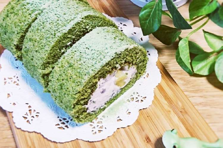 抹茶の和風ロールケーキ 更新あり レシピ 作り方 By こうとけいの母 クックパッド