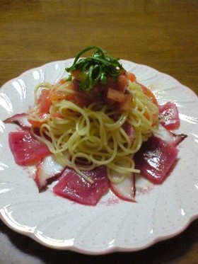 トマトとマグロの冷製パスタ♪