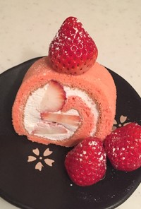 簡単ピンクのロールケーキ(甘さ控えめ)