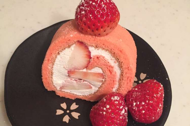 簡単ピンクのロールケーキ 甘さ控えめ レシピ 作り方 By パクパクみきさん クックパッド