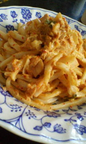 キムチとツナの豆乳クリームうどん♪