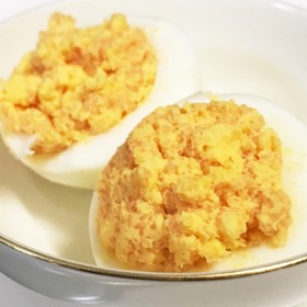 簡単おつまみ☆ゆで卵と明太子のおつまみ