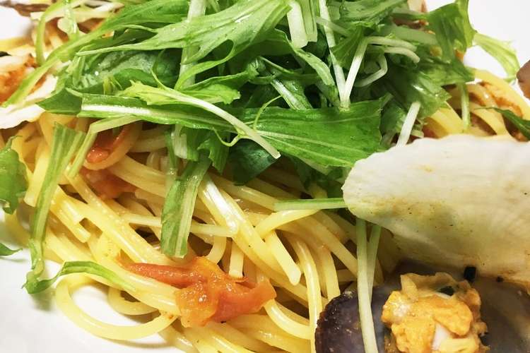 帆立稚貝と水菜のアクアパッツァ風パスタ レシピ 作り方 By Ebi Nao クックパッド 簡単おいしいみんなのレシピが363万品
