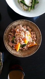 蒸しかぼちゃの鶏そぼろあんかけの写真