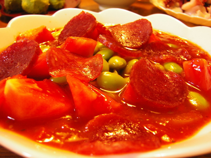 枝豆をごりごり食べちゃうトマトスープの画像