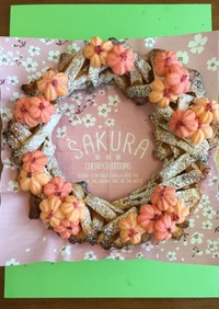 パンの耳で桜のクッキーリース