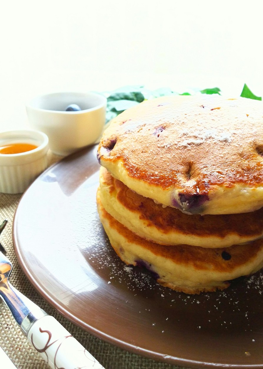 豆腐でふっくら☆ブルーベリーホットケーキの画像