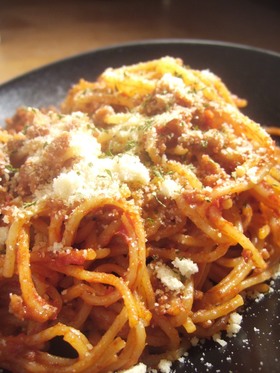 レンジでパスタ☆肉も入れてチン♬♫