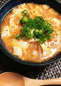 キムチスープ！豆腐入りかき卵汁風