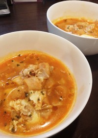 お麩のスペイン風ニンニク玉子スープ