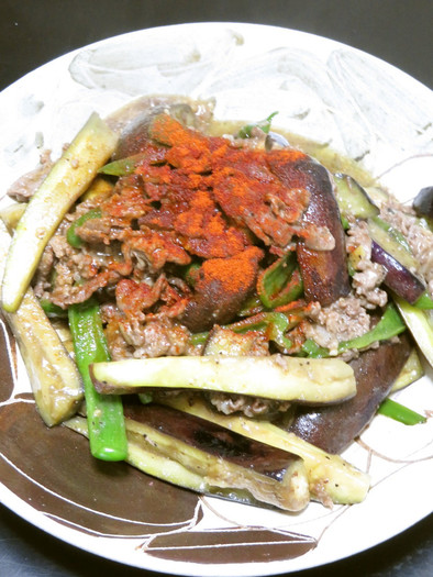 茄子と牛肉とピーマンの味噌炒め中華風味の写真