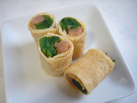 赤・緑・黄☆明太子とほうれん草の卵巻き