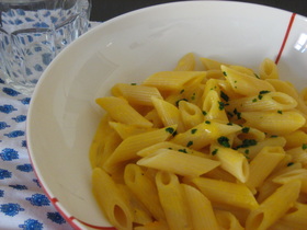 残ったかぼちゃスープでパスタ