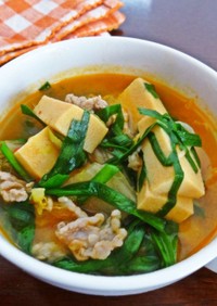 高野豆腐のチゲ風ピリ辛スープ