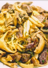 【ジビエ】鹿肉とキノコのスパゲッティ 