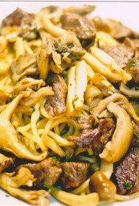 【ジビエ】鹿肉とキノコのスパゲッティ 