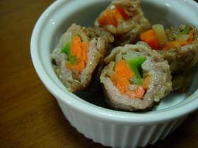 酢豚みたいな野菜の肉巻き