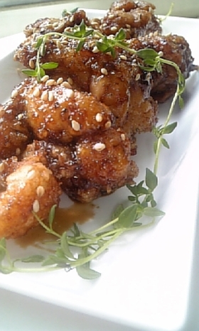鶏のから揚げ バルサミコソースでどうぞ♪