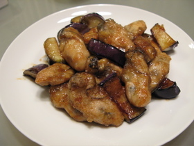 牡蠣となすの炒め物