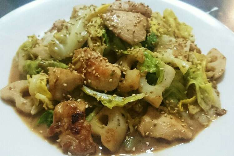 鶏胸肉の新キャベツと蓮根のごま味噌炒め レシピ 作り方 By 大 Papa クックパッド 簡単おいしいみんなのレシピが357万品