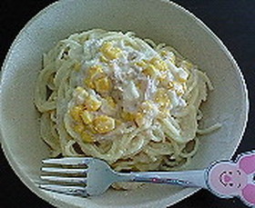 コーンとツナの簡単ホワイトソースパスタ☆
