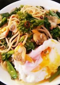 青柳貝と春野菜のペペロンチーノ