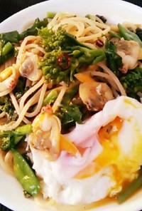 青柳貝と春野菜のペペロンチーノ