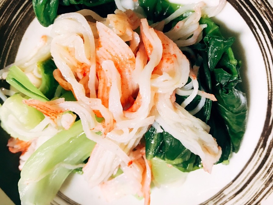 お弁当⑦青梗菜と蟹カマの麺つゆ和えの画像