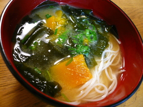 素麺とかぼちゃのお味噌汁