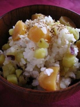 混ぜるだけ●薩摩芋と栗の混ぜご飯●冷ご飯