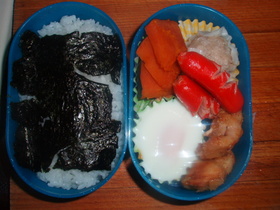 朝の10分弁当残りの野菜と鶏肉で